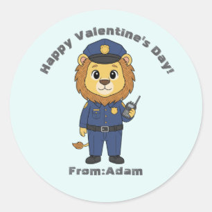 Sticker Rond Lion policier mignon pour la Saint-Valentin