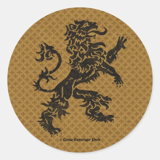 Sticker Rond Lion rampant noir et fleur de Lis (Devant)