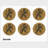 Sticker Rond Lion rampant noir et fleur de Lis (Feuille)