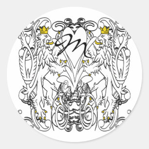 Sticker Rond Lion Rampant Vintage Blanc Avec Couronnes D'or,Lan
