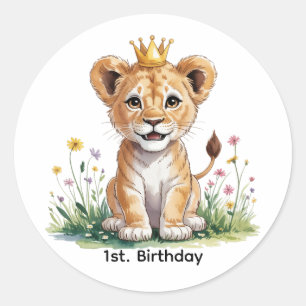 Sticker Rond Lion Royal Bébé 1er. Fête d'anniversaire