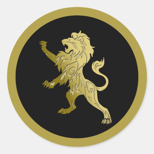 Sticker Rond Lion royal d'or noir (Devant)