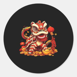 Sticker Rond Lion Serpent Drôle Nouvel An Chinois 2025 Femmes H