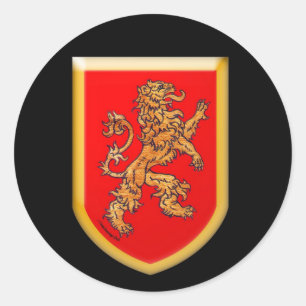 Sticker Rond Lion Shield Gold Red
