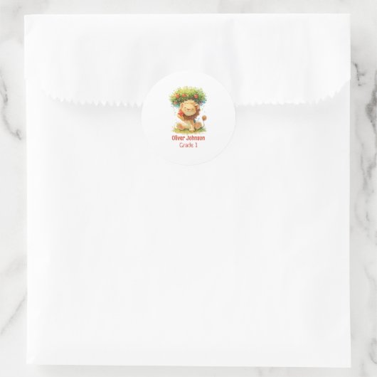 Sticker Rond Lion Souriant Assis Sous Un Pommier Enfants (Sac)
