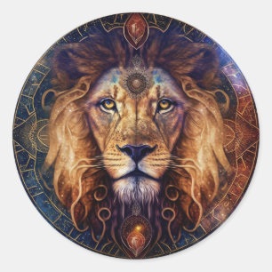 Sticker Rond Lion Spirit Mandala Art Visionnaire