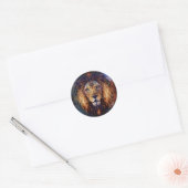 Sticker Rond Lion Spirit Mandala Art Visionnaire (Enveloppe)