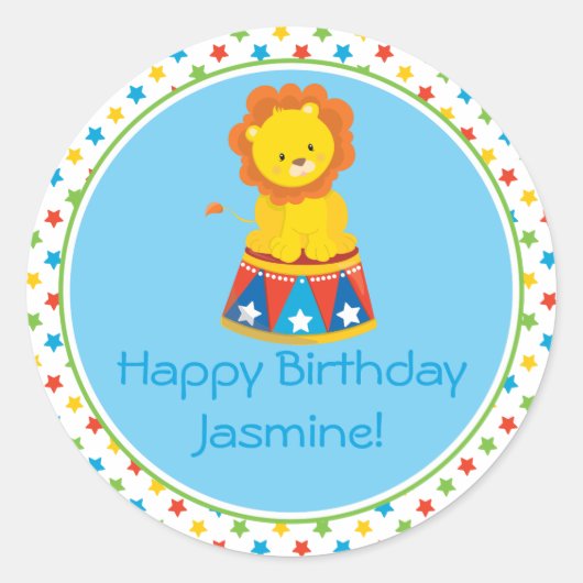 Sticker Rond Lion | Thème du cirque | Personnalisé (Devant)