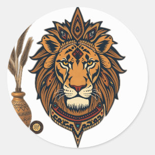 Sticker Rond Lion tribal aux tons terre
