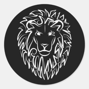 Sticker Rond Lion tribal noir et blanc