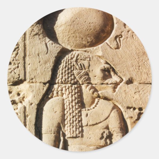Sticker Rond Lionne de Sekhmet hiéroglyphique (Devant)