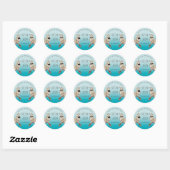 Sticker Rond Lions de mer Turquoise Bleu moderne Mariage classi (Feuille)