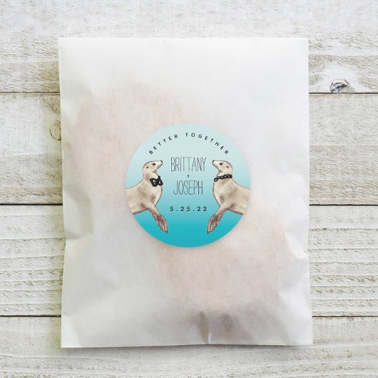 Sticker Rond Lions de mer Turquoise Bleu moderne Mariage classi