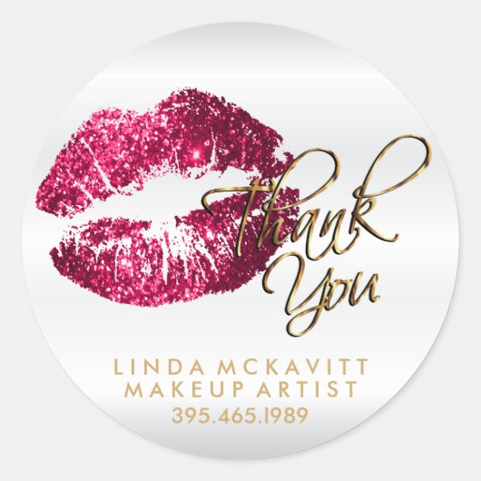 Sticker Rond Lipcolor Parties scintillant rose chaud - Merci (Devant)