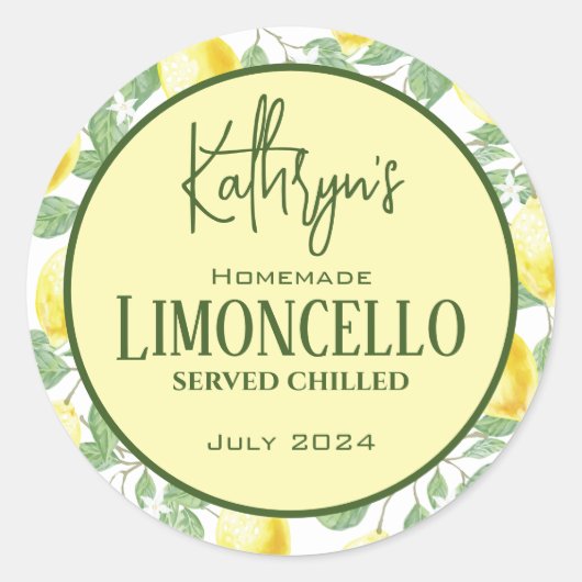 Sticker Rond Liqueur de citron fait maison/Étiquette alimentair (Devant)