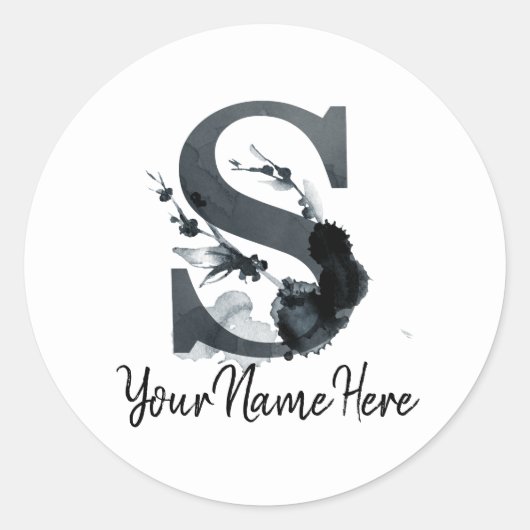 Sticker Rond Liquide floral Monogramme S Herbe foncée (Devant)