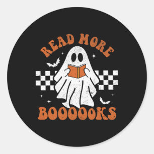 Sticker Rond Lire Plus Livres Cute Ghost Lecture Livre Enseigna