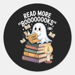 Sticker Rond Lire Plus Livres Ghost Lecture Halloween Art Te