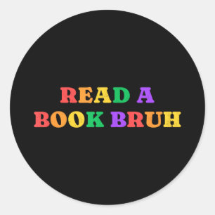 Sticker Rond Lire un livre bruh arc-en-ciel vintage