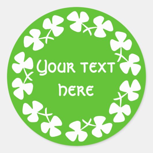 Sticker Rond Liseré de trèfles blancs Ajouter du texte (Devant)
