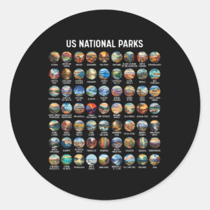 Sticker Rond Liste de contrôle de tous les parcs nationaux des