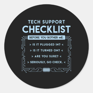Sticker Rond Liste de contrôle du support technique Geek inform