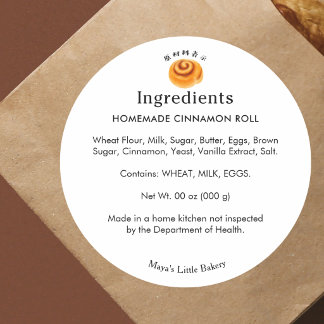 Sticker Rond Liste des ingrédients de boulangerie de roulé à la