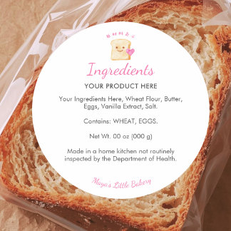 Sticker Rond Liste des ingrédients de la boulangerie rose Kawai