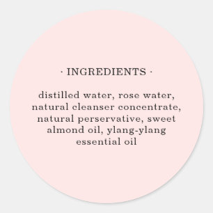 Sticker Rond Liste des ingrédients de produits roses modernes