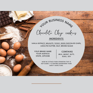 Sticker Rond liste des ingrédients des cookies au chocolat entr