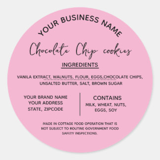 Sticker Rond liste des ingrédients des cookies au chocolat entr