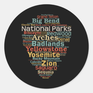 Sticker Rond Liste des parcs nationaux Nuage de mots Camping Ra
