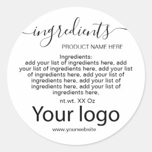 Sticker Rond Liste minimaliste simple des ingrédients noirs et