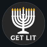 Sticker Rond Lit Hanoukka Menorah<br><div class="desc">Lit Hanoukka Menorah</div>