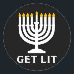 Sticker Rond Lit Hanoukka Menorah<br><div class="desc">Lit Hanoukka Menorah</div>