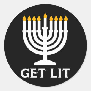 Sticker Rond Lit Hanoukka Menorah