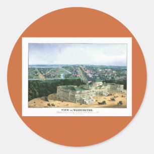 Sticker Rond Lithographie couleur 1852 - Vue de Washington