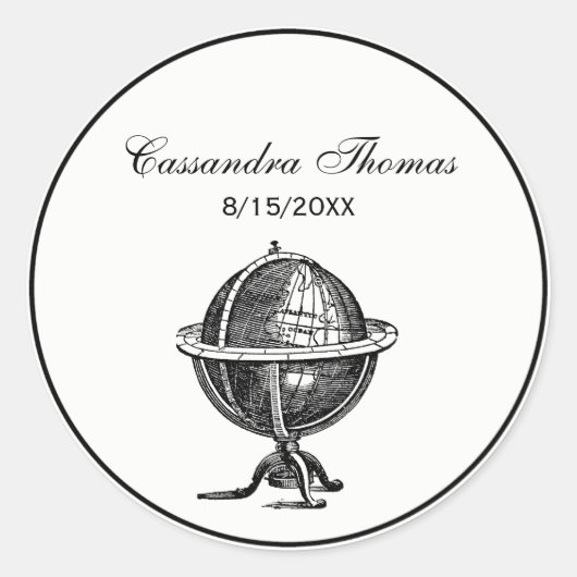 Sticker Rond Lithographie du monde vintage dessin BW (Devant)