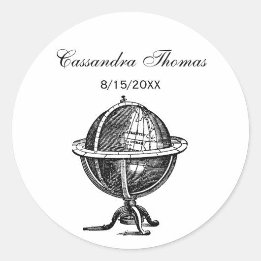 Sticker Rond Lithographie du monde vintage dessin BW (Devant)