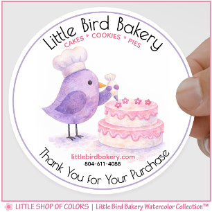 Sticker Rond Little Bird Bakery Watercolor Cake Decorating 