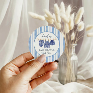 Sticker Rond Little Blue Jean arrive, Baby Shower denim,