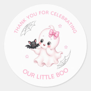 Sticker Rond Little Boo Ghost Baby Shower Halloween Rose pour