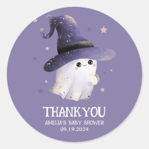 Sticker Rond Little Boo Halloween fantôme violet baby shower