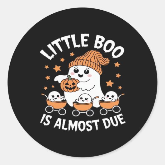 Sticker Rond Little Boo Is Almost Due - Halloween Pregnancy Rev (Devant)