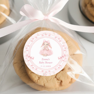 Sticker Rond Little Bunny Pink Baby Shower Thank You