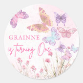 Sticker Rond Little Butterfly Meadow Fleurs sauvages fête d'ann (Devant)