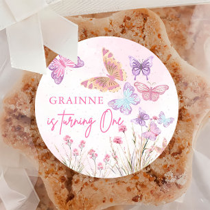 Sticker Rond Little Butterfly Meadow Fleurs sauvages fête d'ann