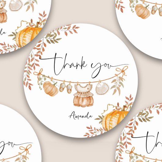 Sticker Rond Little Citrouille Automne Automne Baby shower Merc