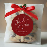 Sticker Rond Little Cute Heart Modern Minimal Wedding Gifts<br><div class="desc">Modern Sweet Wedding Minimalist Thank You Gifts Classic favor Round Sticker,  in classy handwriting script,  cute little red heart,  with bride and groom name and date,  in burgundy wine deep red.</div>