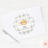 Sticker Rond Little Cutie Pie Grey En vichy Plaid Baby shower (Enveloppe)